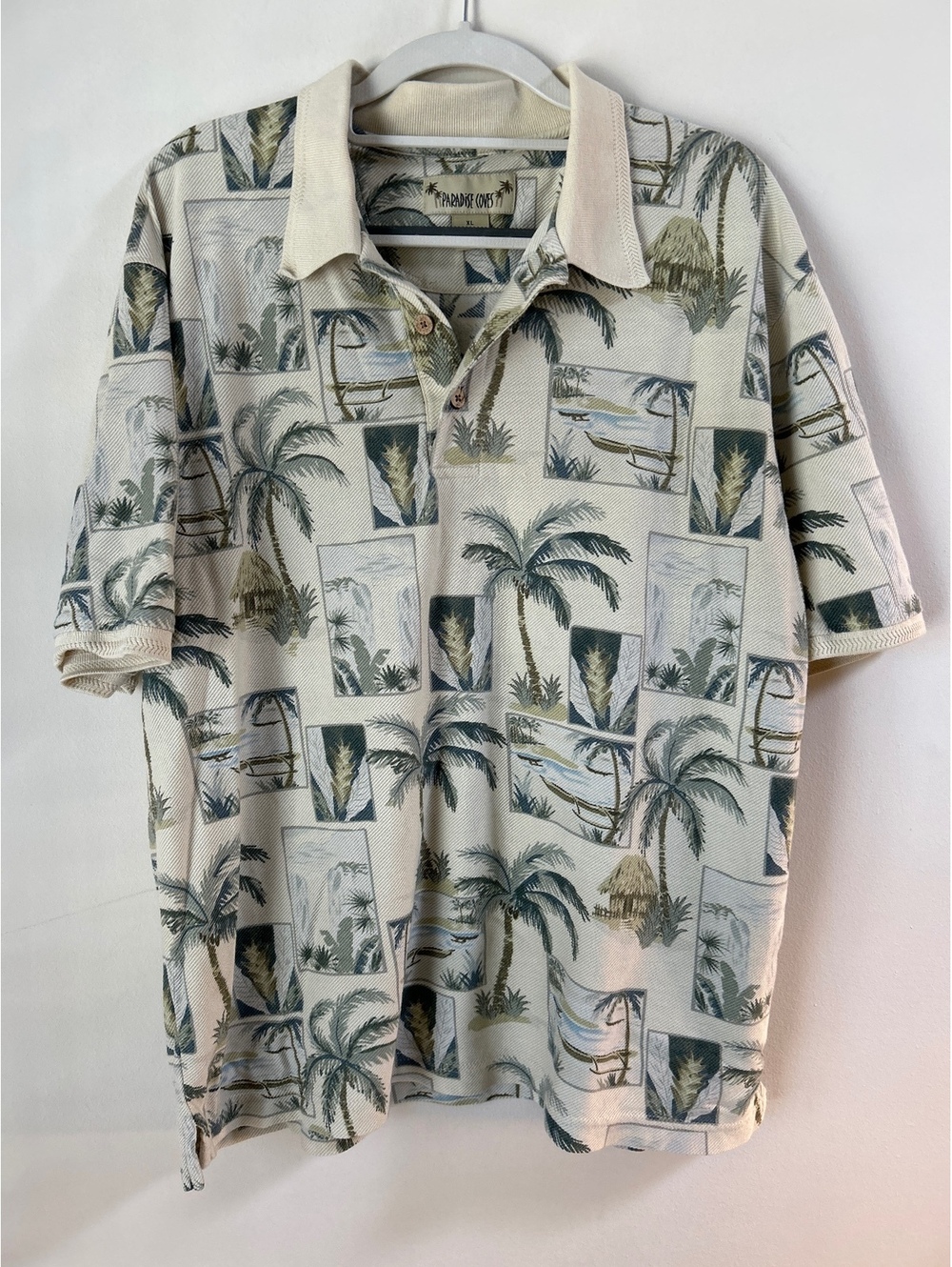 Paradise Coves XL Tropical Print Polo Shirt Silk Cotton Blend